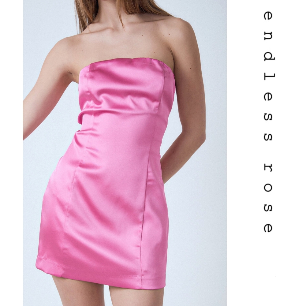 Endless Rose - Satin Cross Spaghetti Tie Mini Dress - Berry Pink - Picture 5 of 10